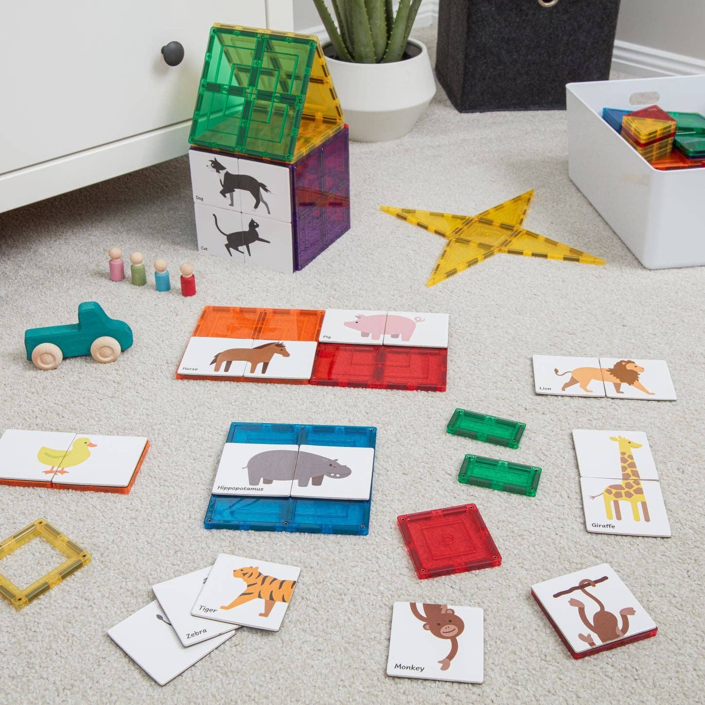 Learn & Grow Magnetic Tile Toppers | Duo Animal Puzzle Pack (40 Pieces)