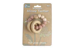 Wooden Silicone Rings Teether - Pink