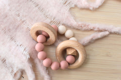 Wooden Silicone Rings Teether - Pink