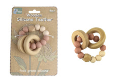 Wooden Silicone Rings Teether - Pink