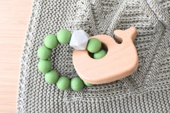 Wooden Silicone Whale Teether - Green