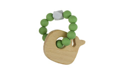 Wooden Silicone Whale Teether - Green