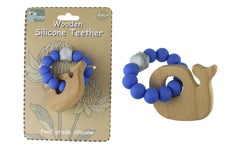 Wooden Silicone Whale Teether - Blue