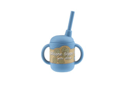 Silicone Sippy Cup With Straw - Blue