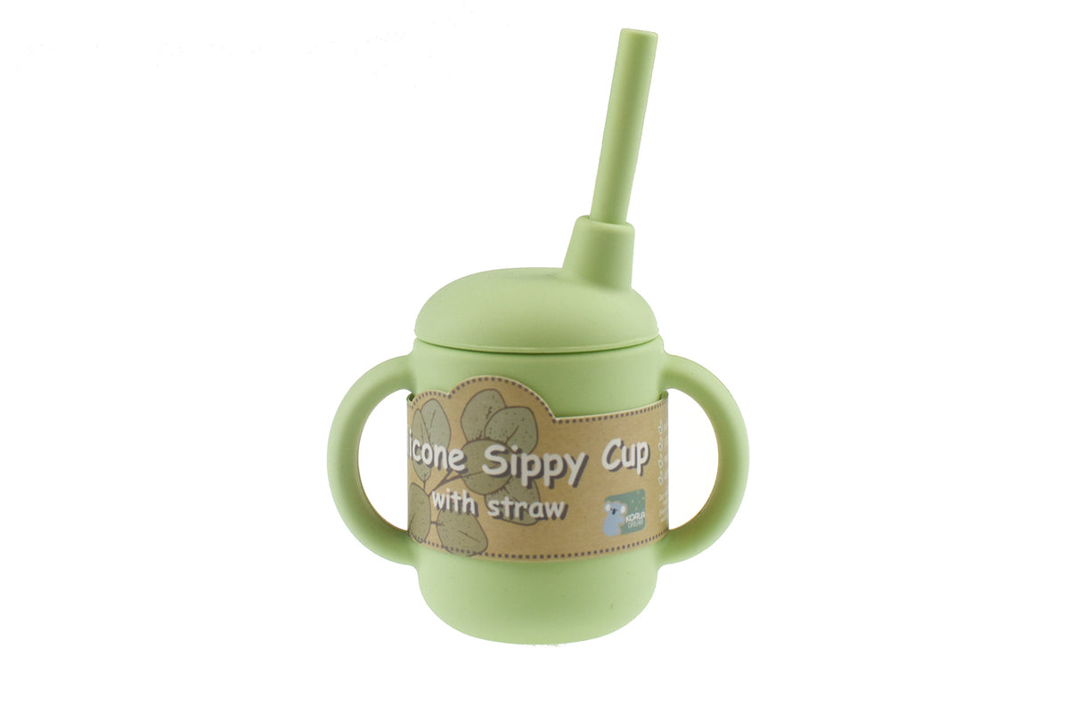 Silicone Sippy Cup With Straw - Green