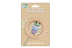 Silicone And Wooden Teether Ring Green