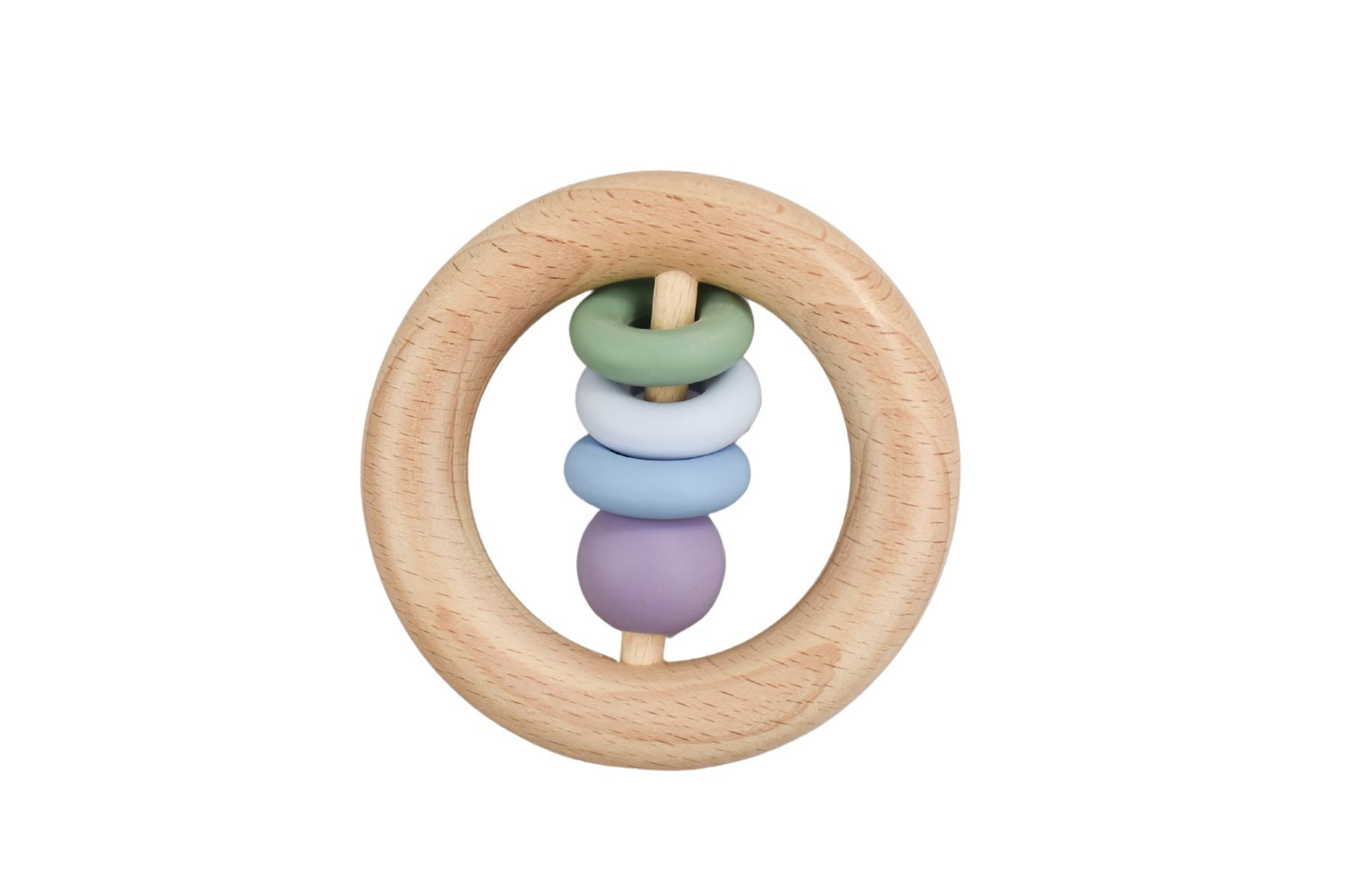 Silicone And Wooden Teether Ring Green