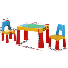 Keezi 3PCS Kids Table and Chairs Set Activity Toys Storage Box Desk Blocks