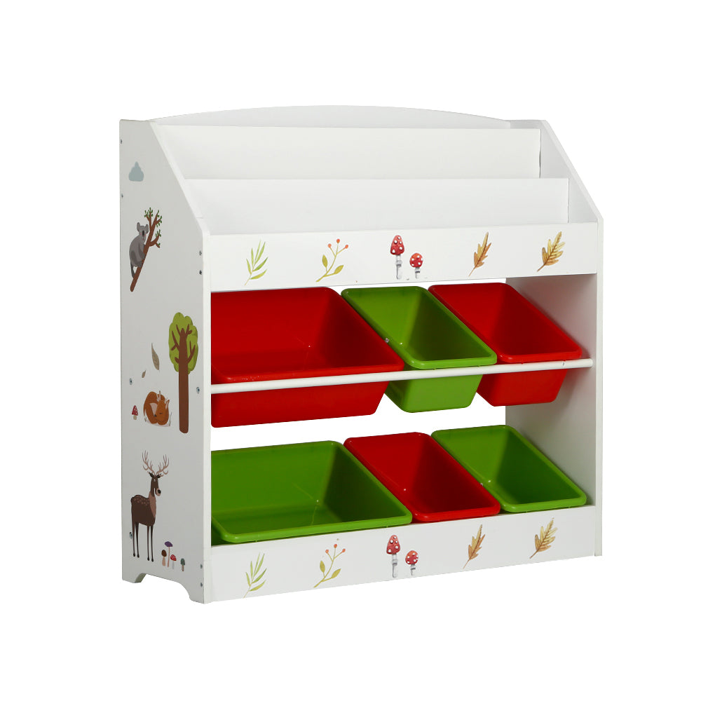Keezi 3-Tier Kids Bookshelf | Storage Organizer with 6 Bins