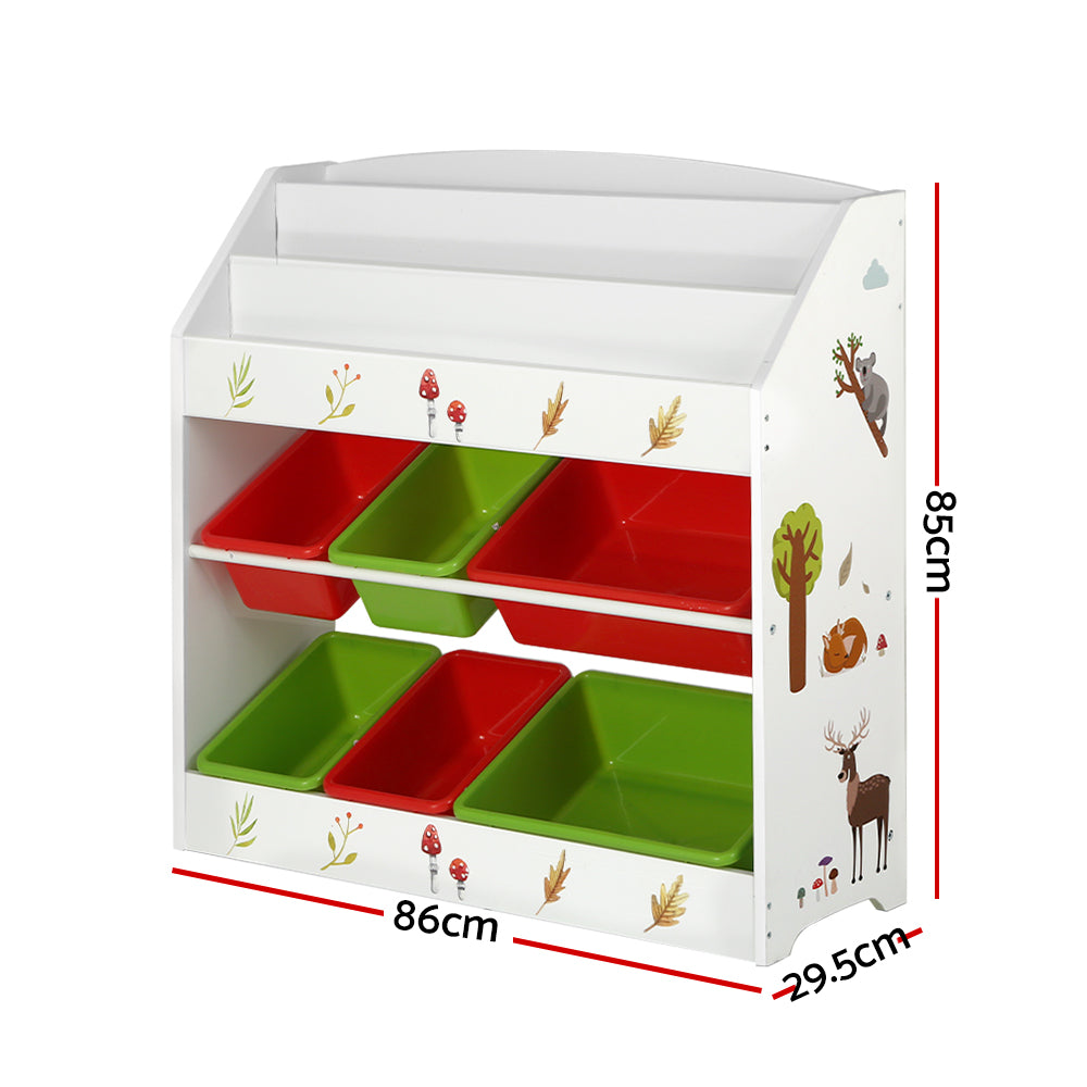 Keezi 3-Tier Kids Bookshelf | Storage Organizer with 6 Bins