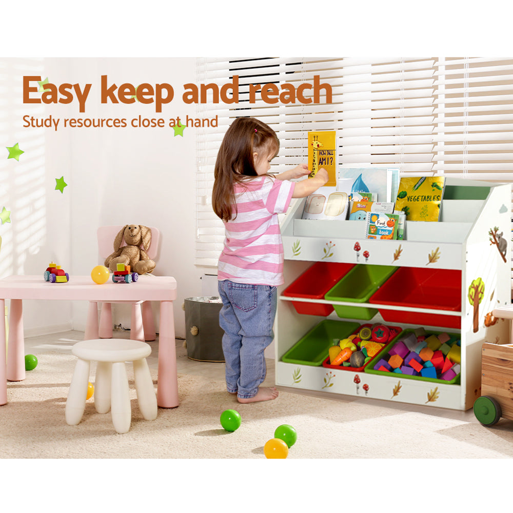 Keezi 3-Tier Kids Bookshelf | Storage Organizer with 6 Bins