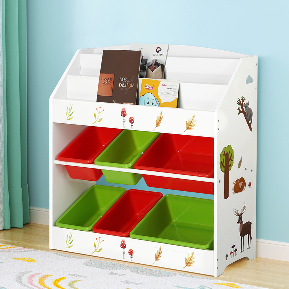 Keezi 3-Tier Kids Bookshelf | Storage Organizer with 6 Bins