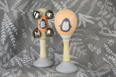 Calm & Breezy Penguin Wooden Maraca & Bell Stick 2Pc Music Set