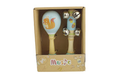 Calm & Breezy Squirrel Wooden Maraca & Bell Stick Set