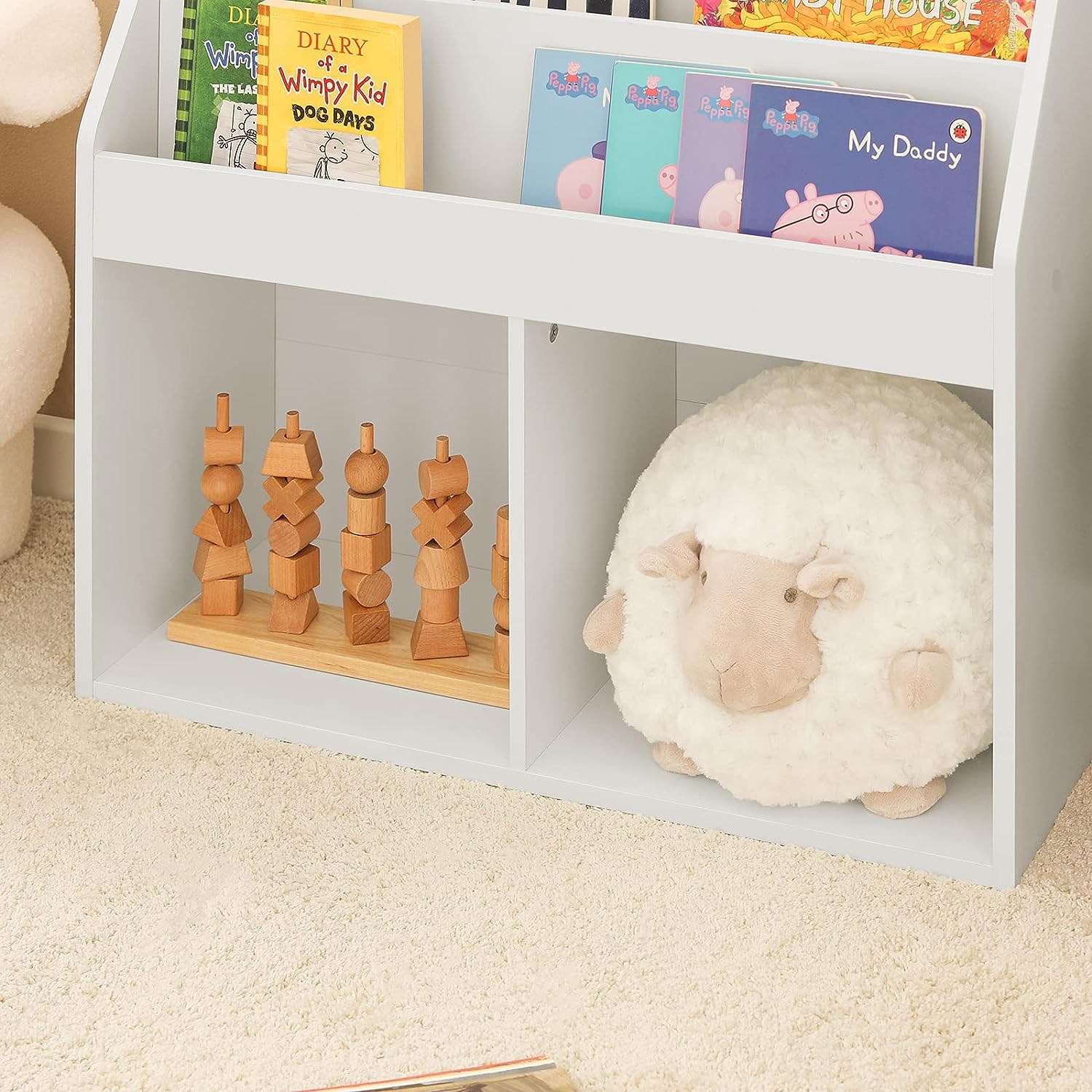 Kids Shelving Unit | 3 Shelves & 2 Compartments Organizer