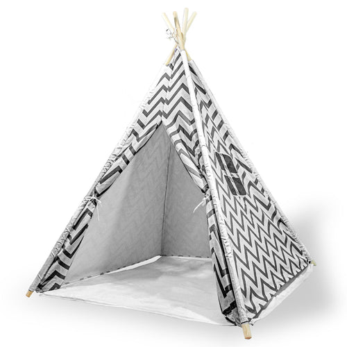 Giant Cotton Canvas Kids Teepee Wigwam - Black Pretend Play Tent for Indoor & Outdoor Fun