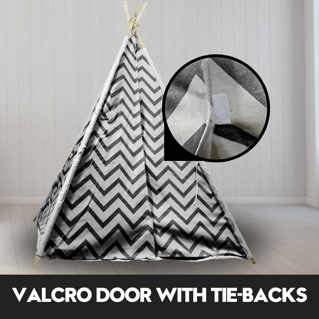Giant Cotton Canvas Kids Teepee Wigwam - Black Pretend Play Tent for Indoor & Outdoor Fun