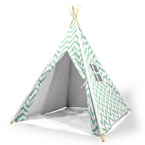 Giant Cotton Canvas Kids Teepee Wigwam - Green Pretend Play Tent for Indoor & Outdoor Fun