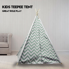 Giant Cotton Canvas Kids Teepee Wigwam - Green Pretend Play Tent for Indoor & Outdoor Fun