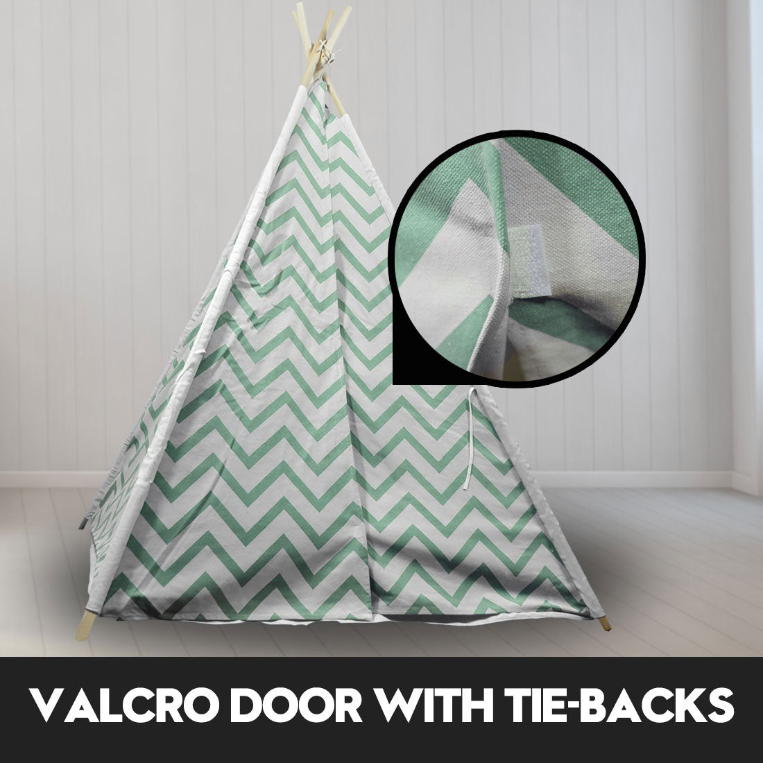 Giant Cotton Canvas Kids Teepee Wigwam - Green Pretend Play Tent for Indoor & Outdoor Fun