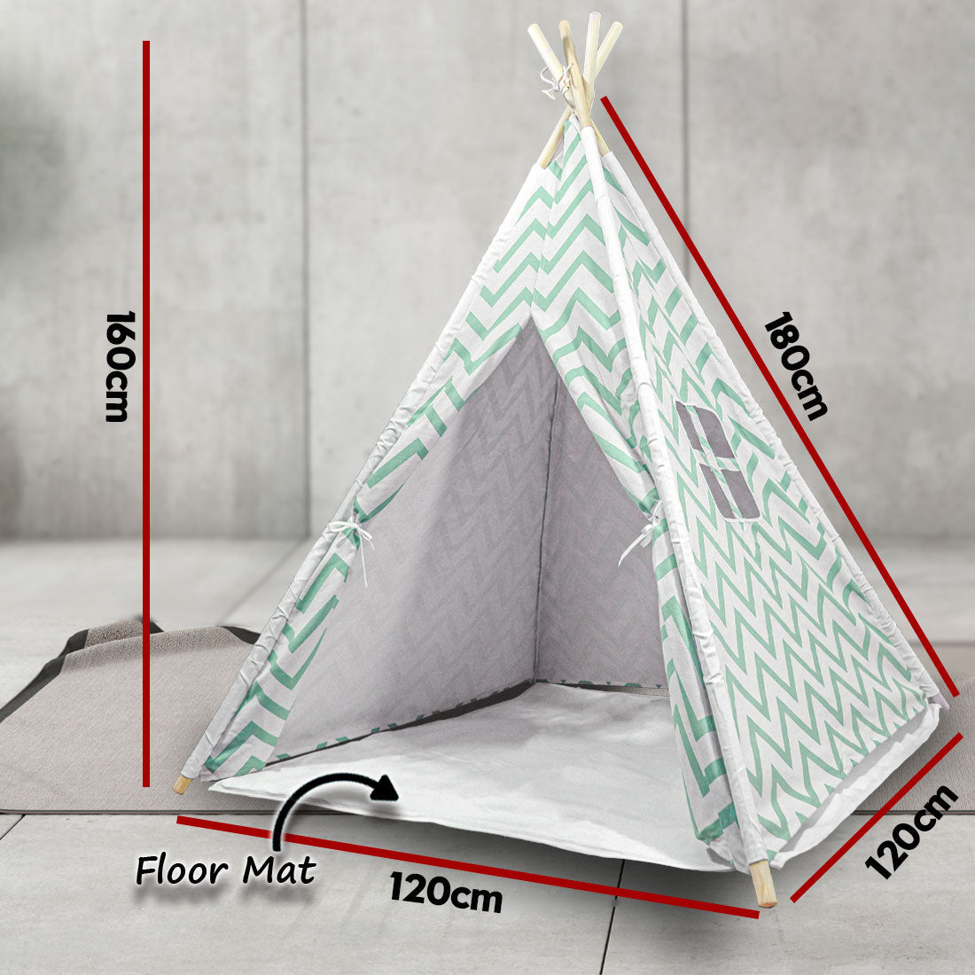 Giant Cotton Canvas Kids Teepee Wigwam - Green Pretend Play Tent for Indoor & Outdoor Fun