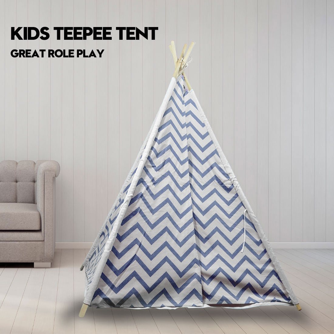 Giant Cotton Canvas Kids Teepee Wigwam - Navy Pretend Play Tent for Indoor & Outdoor Fun