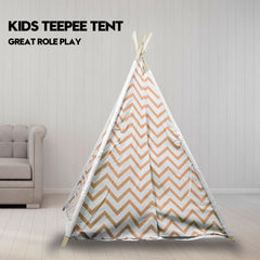 Giant Cotton Canvas Kids Teepee Wigwam - Orange Pretend Play Tent for Indoor & Outdoor Fun