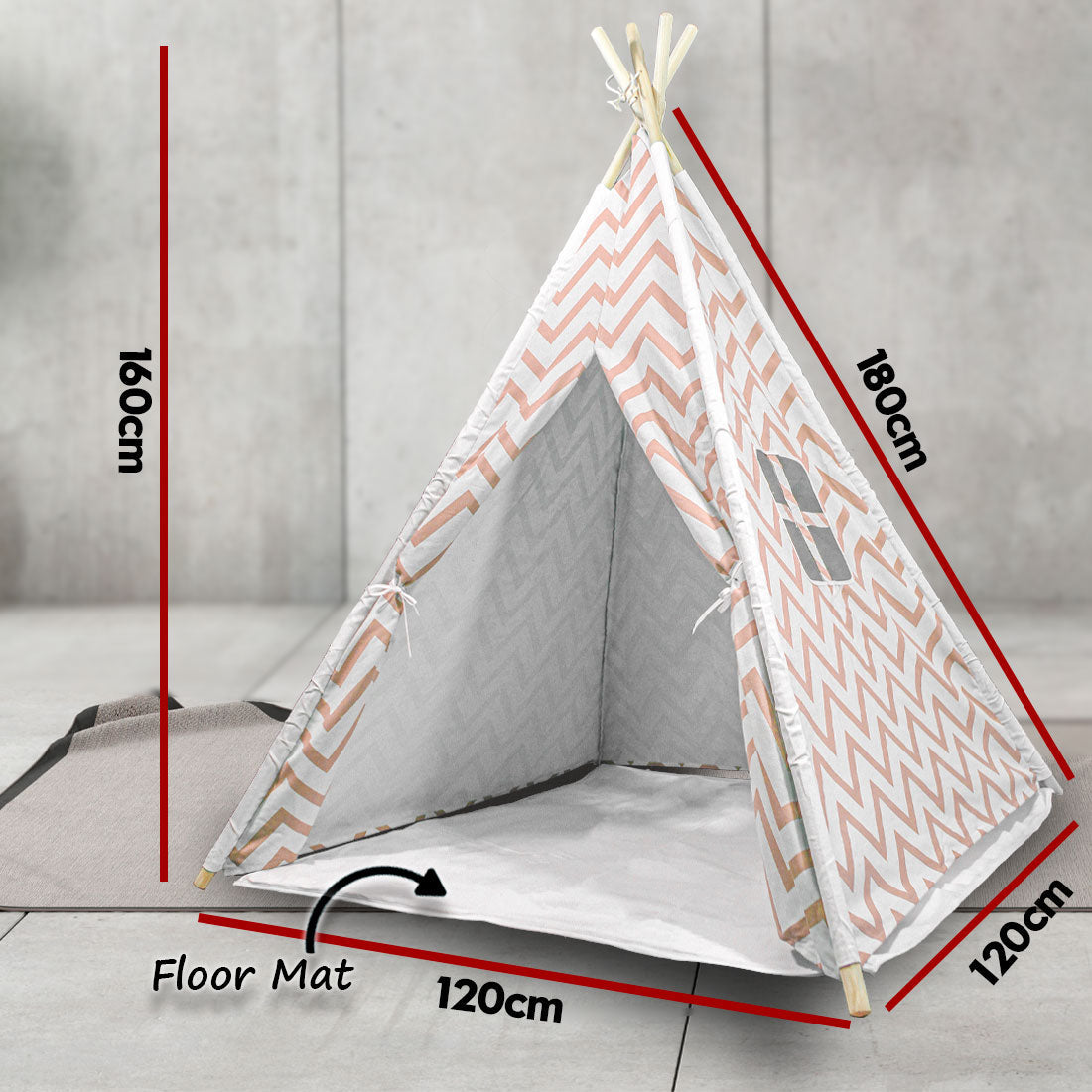 Giant Cotton Canvas Kids Teepee Wigwam - Orange Pretend Play Tent for Indoor & Outdoor Fun