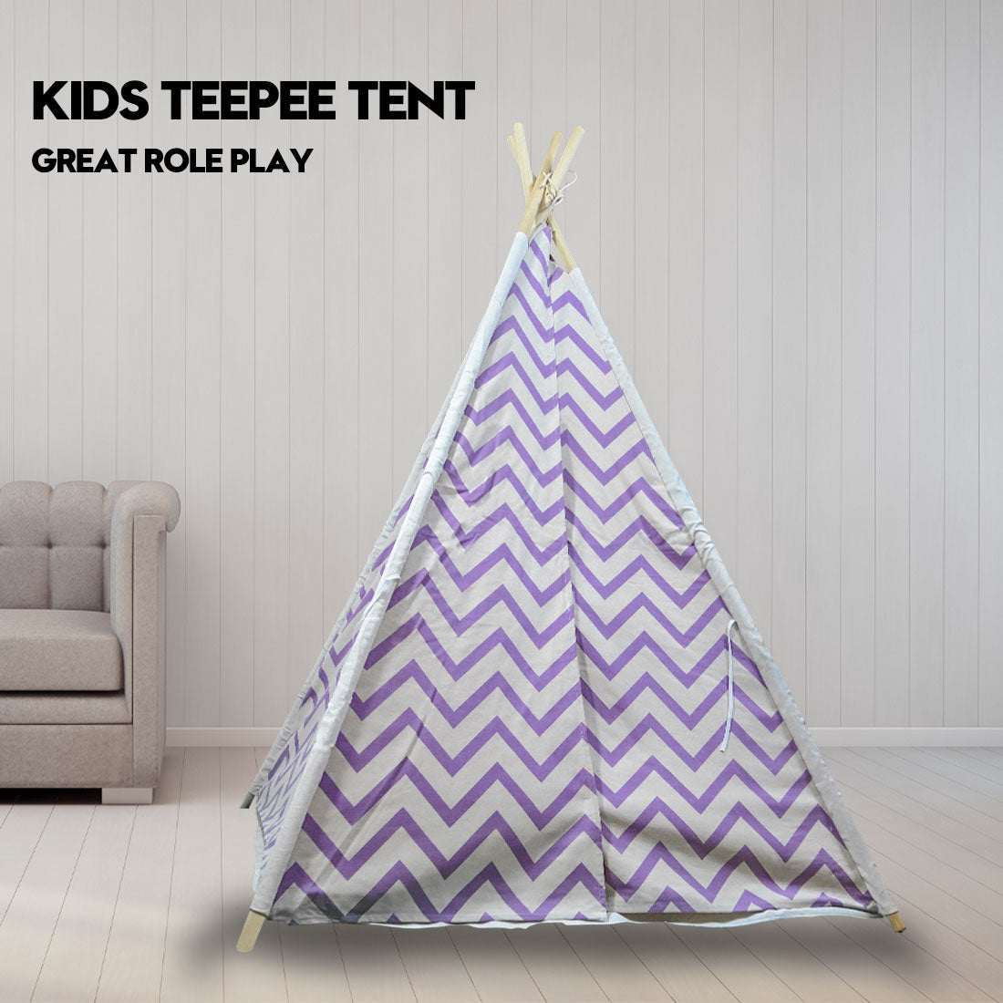 Giant Cotton Canvas Kids Teepee Wigwam - Purple Pretend Play Tent for Indoor & Outdoor Fun