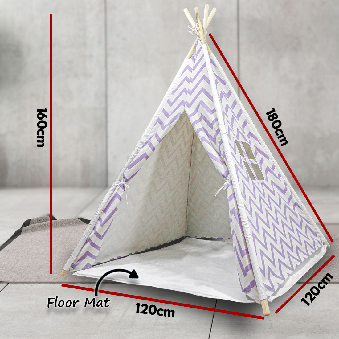 Giant Cotton Canvas Kids Teepee Wigwam - Purple Pretend Play Tent for Indoor & Outdoor Fun