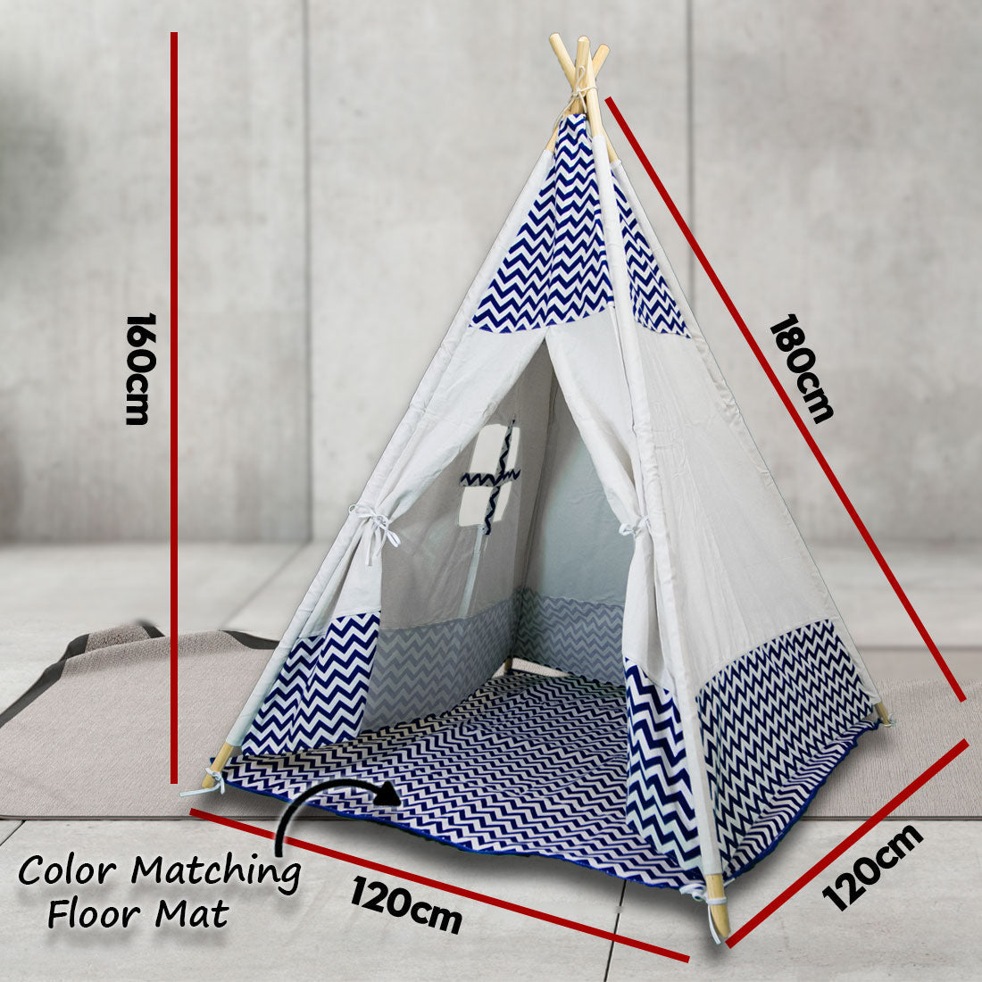 Giant Cotton Canvas Kids Teepee - Navy Blue Indoor & Outdoor Play Tent