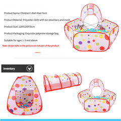 Blue 3 - in - 1 Kids Play Tent Set - Foldable Indoor/Outdoor Tunnel and Ball Pit with Fence