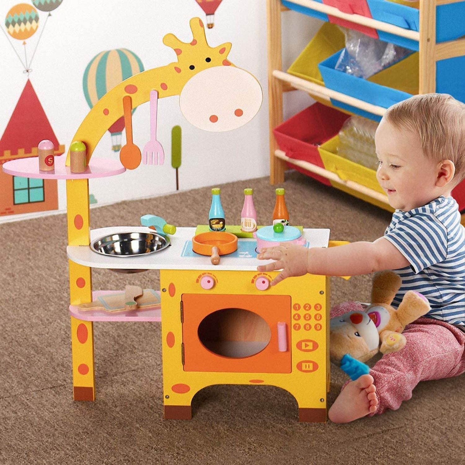 Ekkio Wooden Kitchen Playset for Kids (Giraffe Shape Kitchen Set)