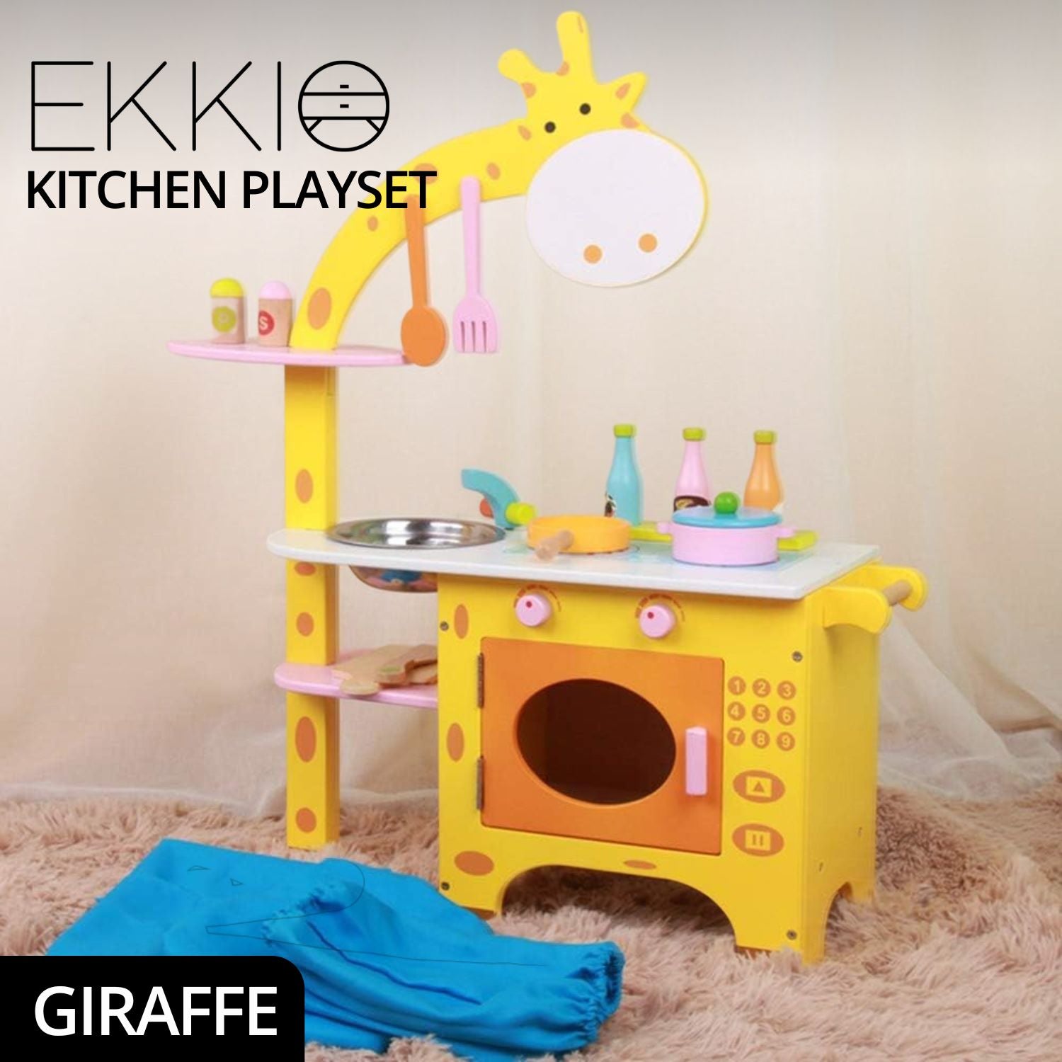 Ekkio Wooden Kitchen Playset for Kids (Giraffe Shape Kitchen Set)