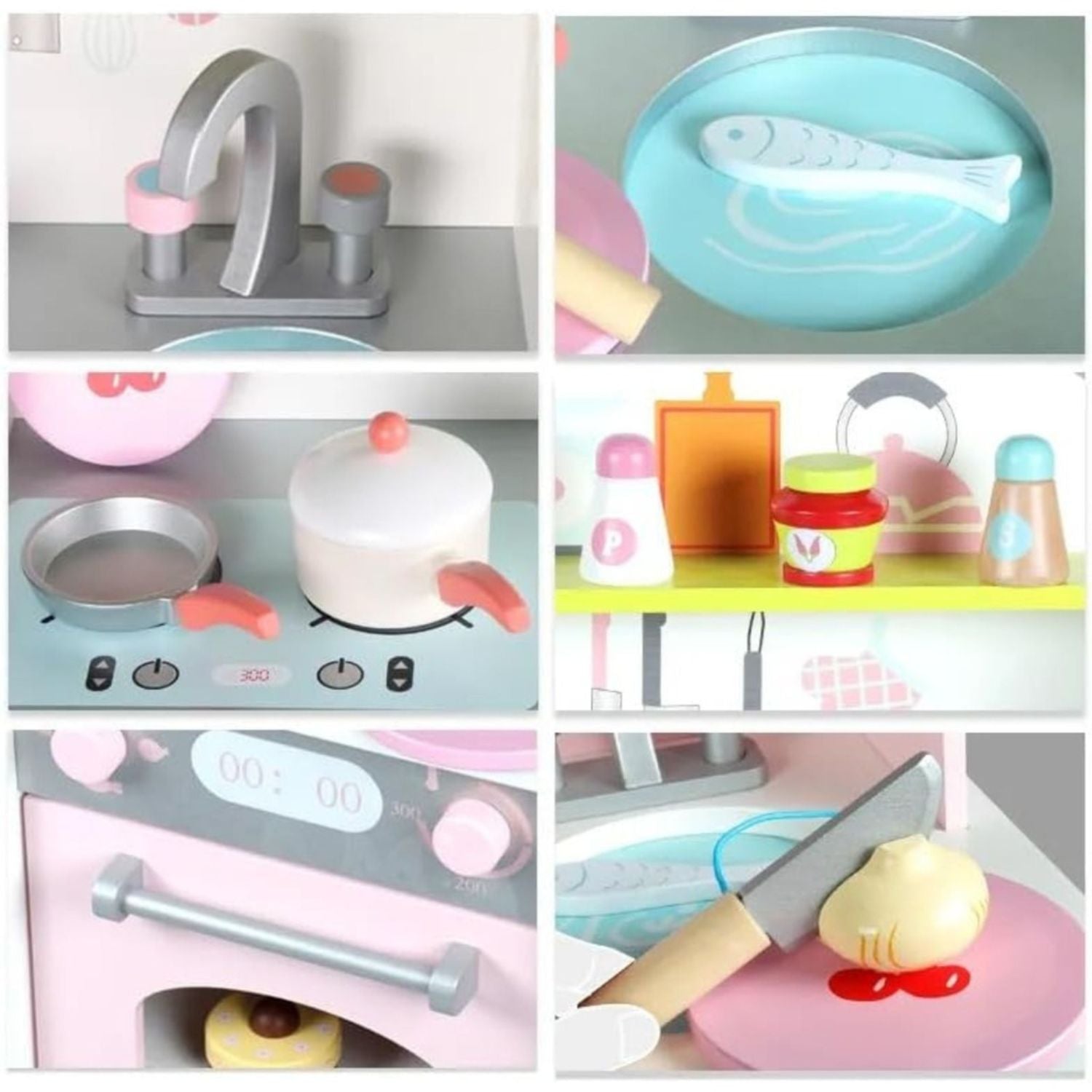EKKIO Wooden Kitchen Playset for Kids (Japanese Style Kitchen Set, Pink)