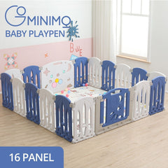 Gominimo Foldable Baby Playpen with 16 Panels (White Blue) GO-BP-102-TF