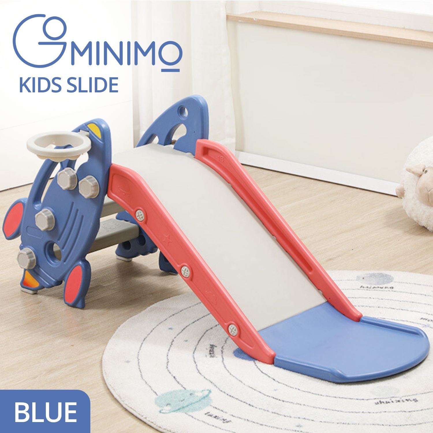 Gominimo Kids Slide with Basketball Hoop (Blue Rocket)