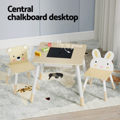 Keezi 3PCS Kids Table and Chairs Set Activity Desk Chalkboard Toy Hidden Storage