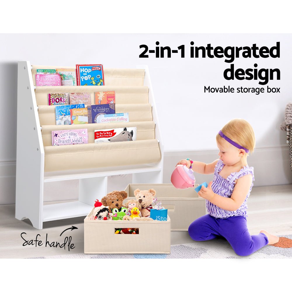 Keezi 4 - Tier Kids Bookshelf with Storage Bins | Bookcase Organizer