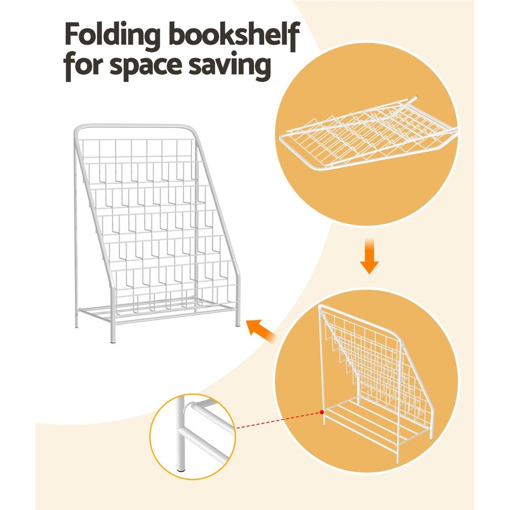 Keezi 6 Tiers Kids Bookshelf | Foldable Magazine Rack & Organiser