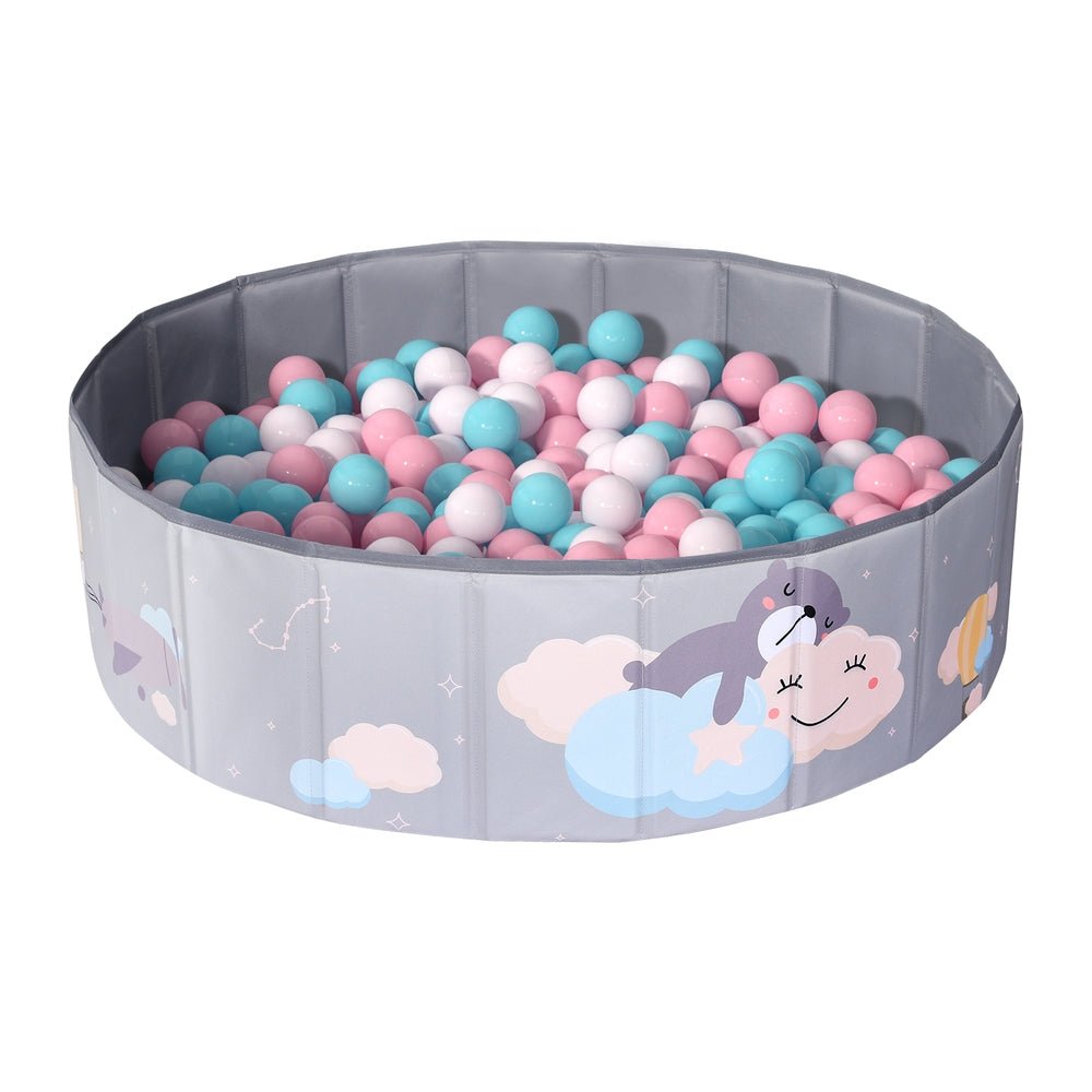 Keezi Kids Ball Pool Pit | Foldable Ocean Play Playhouse with Storage Bag - Grey