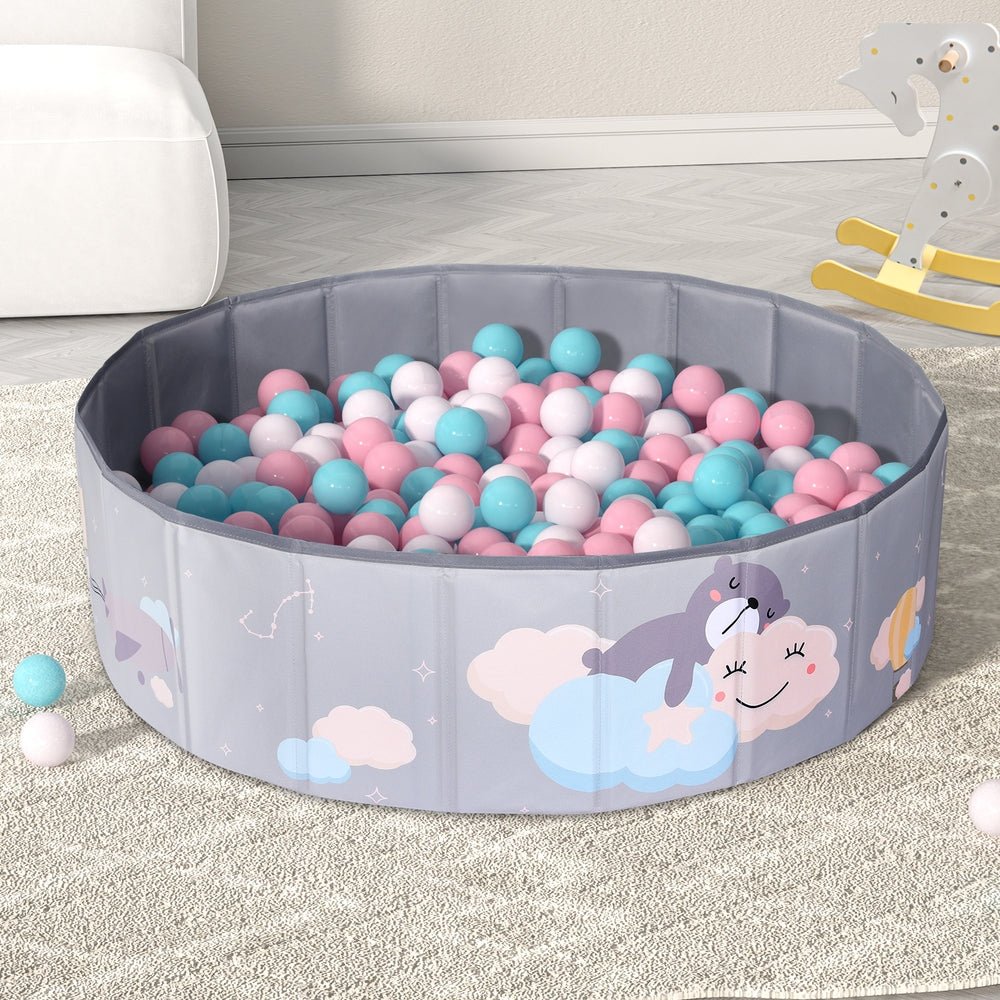 Keezi Kids Ball Pool Pit | Foldable Ocean Play Playhouse with Storage Bag - Grey