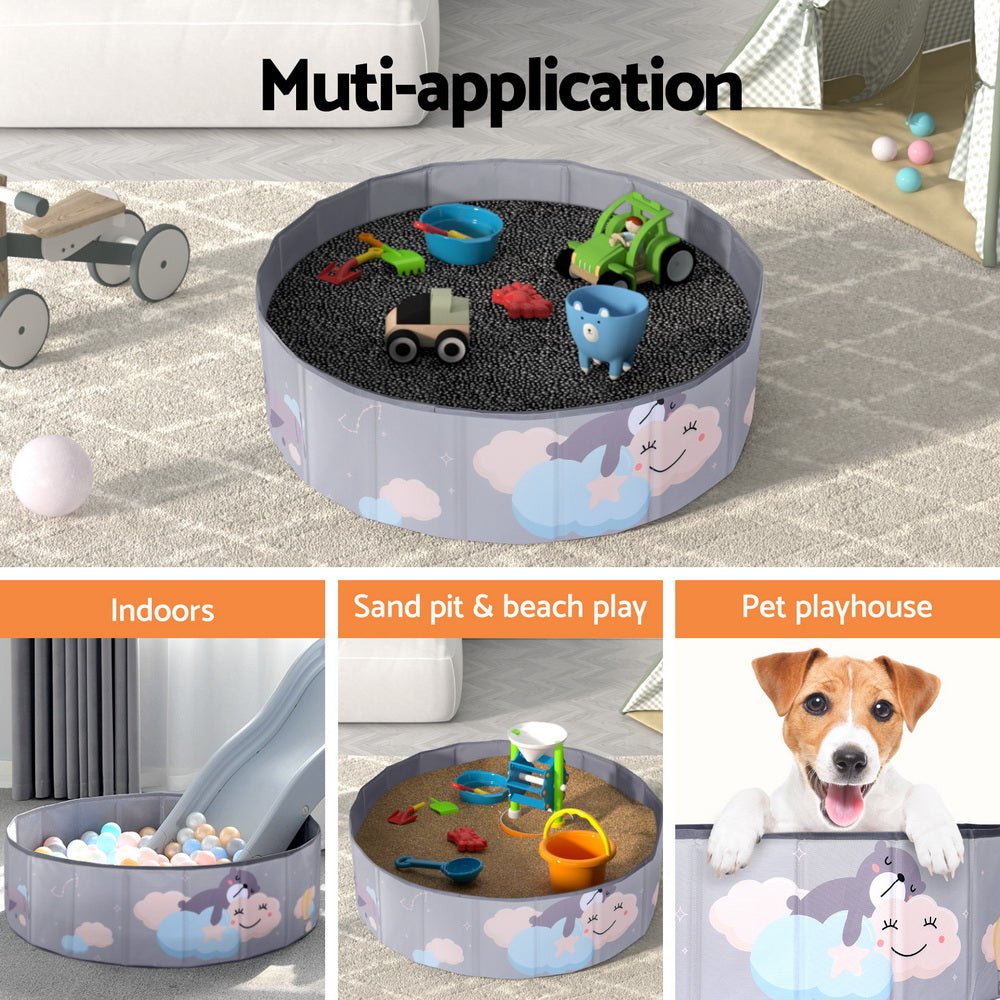 Keezi Kids Ball Pool Pit | Foldable Ocean Play Playhouse with Storage Bag - Grey