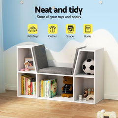 Keezi Kids Bookshelf Bookcase with Storage & Seat | Toys Organizer Cabinet