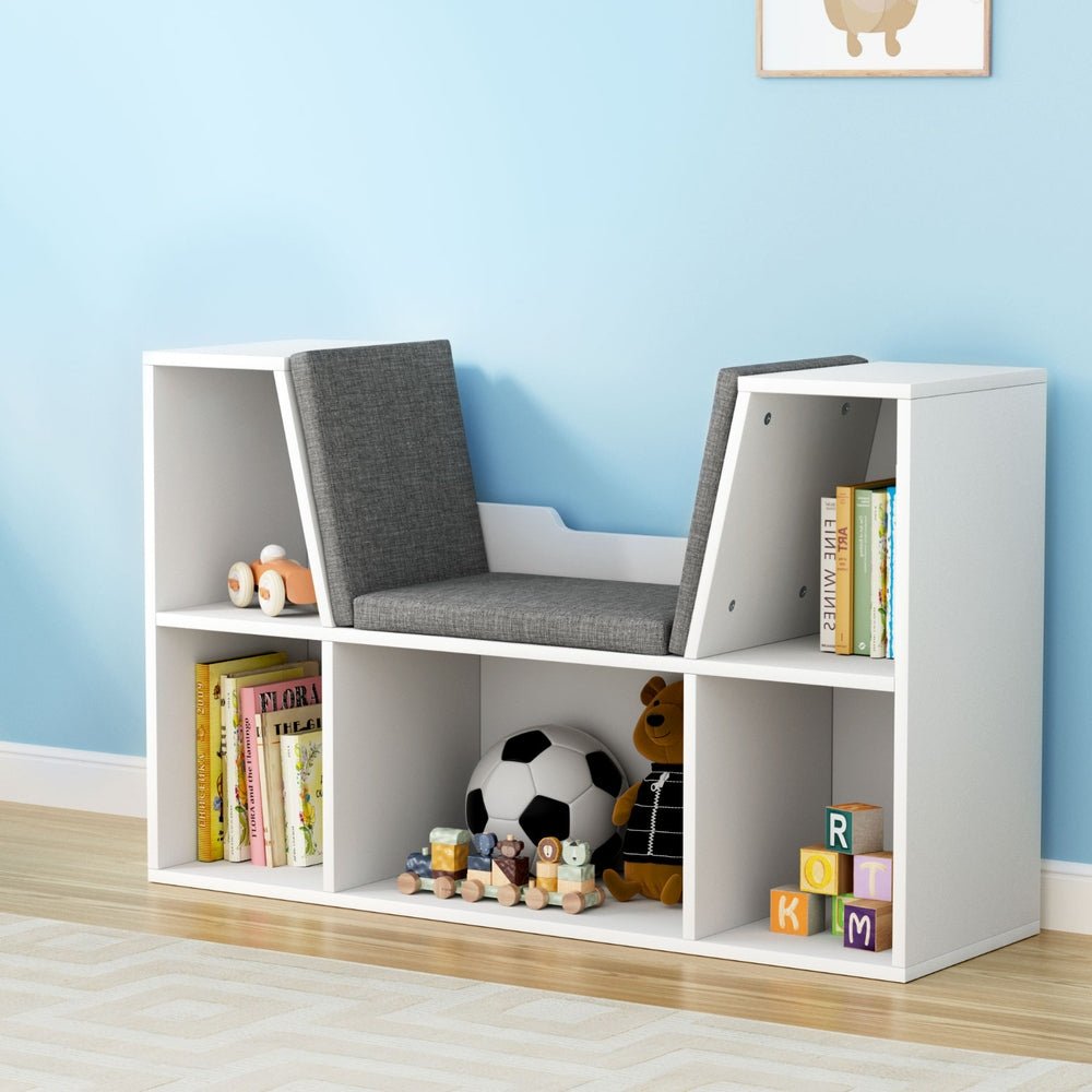 Keezi Kids Bookshelf Bookcase with Storage & Seat | Toys Organizer Cabinet