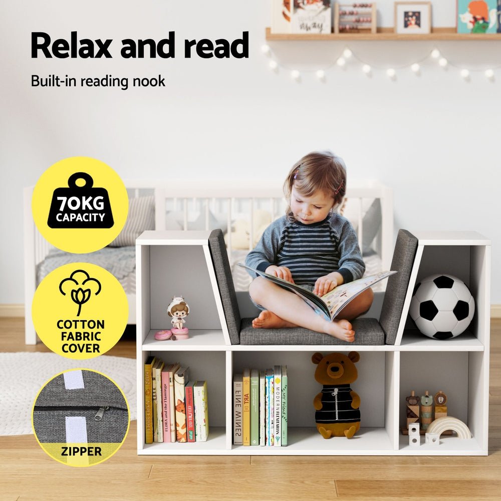 Keezi Kids Bookshelf Bookcase with Storage & Seat | Toys Organizer Cabinet