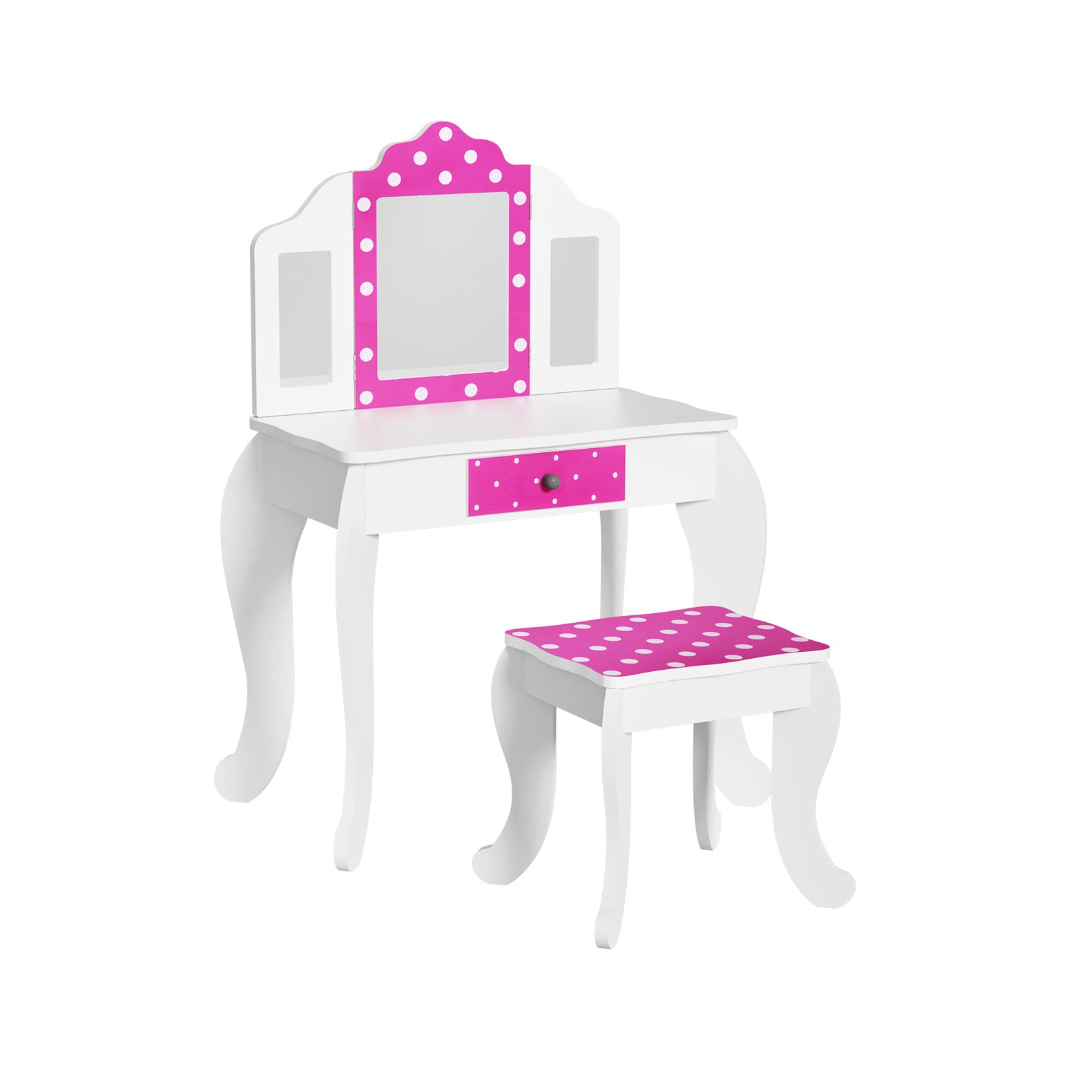 Keezi Kids Dressing Table & Vanity Chair Set | Pink 3 - Mirror Design with Drawer