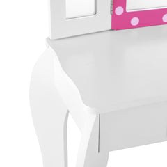 Keezi Kids Dressing Table & Vanity Chair Set | Pink 3 - Mirror Design with Drawer