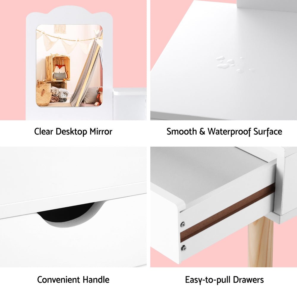 Keezi Kids Dressing Table Vanity Set with Mirror & Chair | Stylish Storage Solution