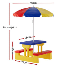 Keezi Kids Outdoor Table and Chair Set with Picnic Bench & Umbrella